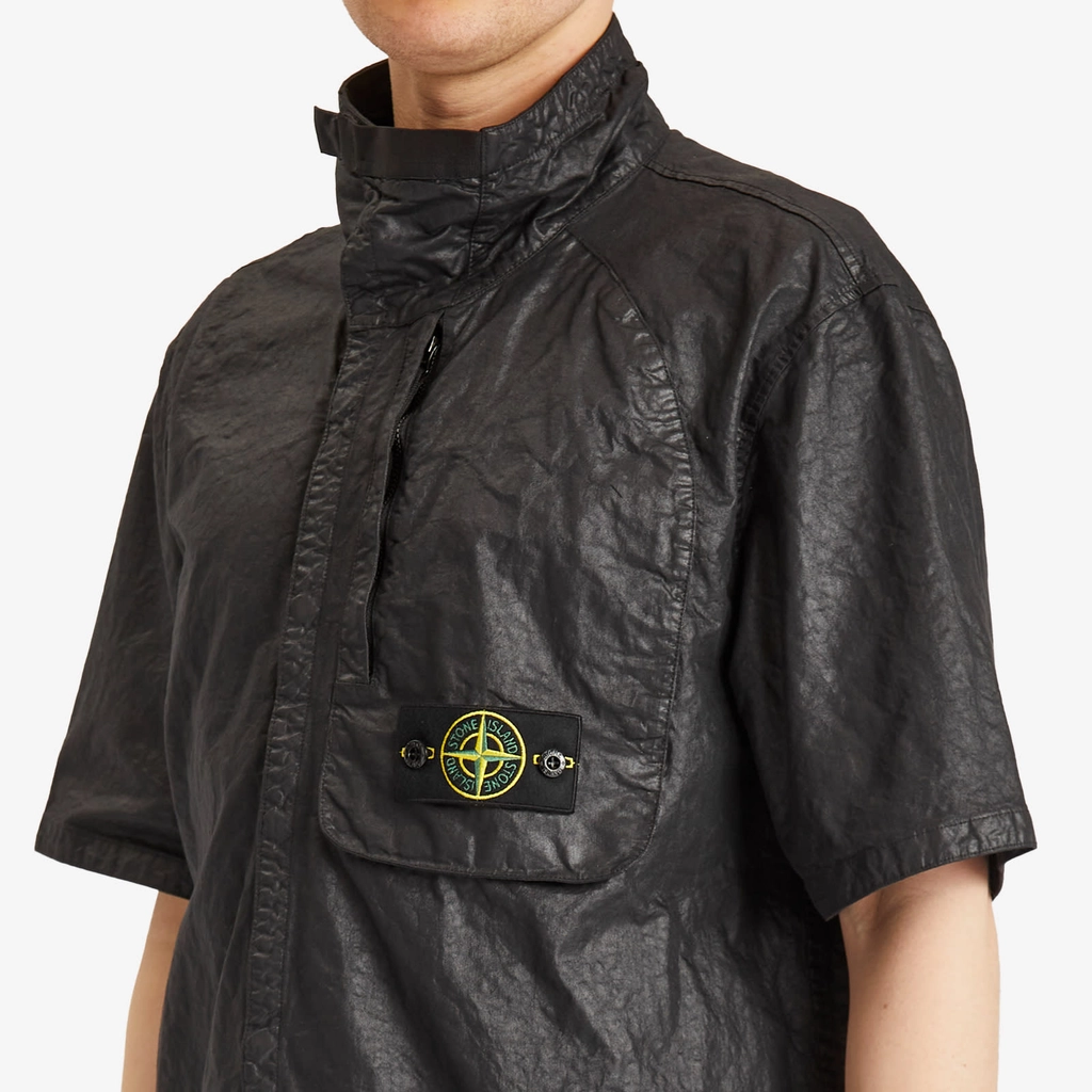 Stone Island Men's Organic Nylon Panama-TC Short Sleeve Shirt Black